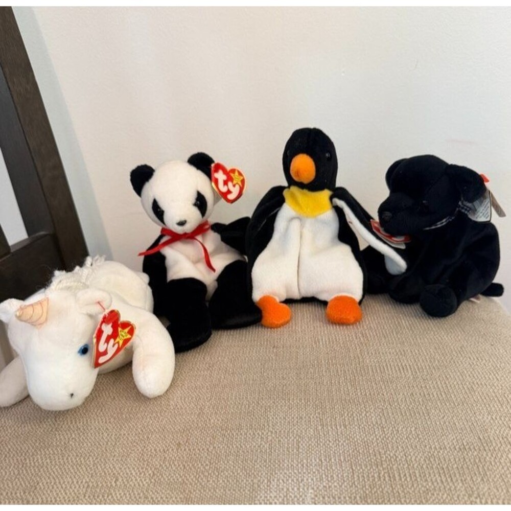 Ty Beanie Babies LOT Fortune Panda Waddle Penguin Luke Black Lab Mystic Unicorn